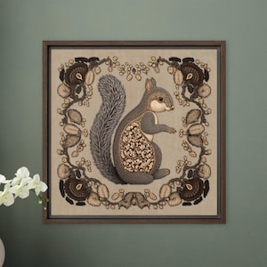 Squirrel With Nuts Folk Art Print Nature Illustration Witchy Celestial Southwestern Cottagecore Dark Moody Colours by VanyaS DarkessentialsS