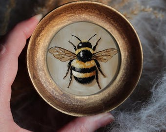 Bee Honeybee Painting in Celestial Frame Mini Wall Art Nature Insect Whimsical Farmhouse Vintage Unique Decor by VanyaS DarkessentialsS