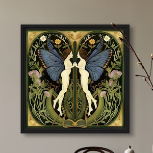Feen Folk Art Print Zwei Schmetterlinge Quadrat Art Deco Natur Illustration Cottagecore Vintage Poster Witchy Decor von VanyaS DarkesstialsS
