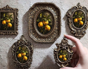 Lemons Wall Art Vintage Framed Poster Still Life Miniature Antique Fruits Small Painting Canvas Ornate Design by VanyaS DarkessentialsS