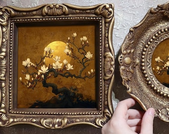 Blossom Tree Painting Landscape Framed Wall Art Field Nature Print Small Botanical Canvas Ornate Design by VanyaS DarkessentialsS