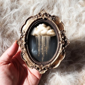 Cloud Painting Gold Celestial Fantasy Miniature Rain Wall Art Vintage Style Framed Dream Sky Nature Decor Small by VanyaS DarkessentialsS