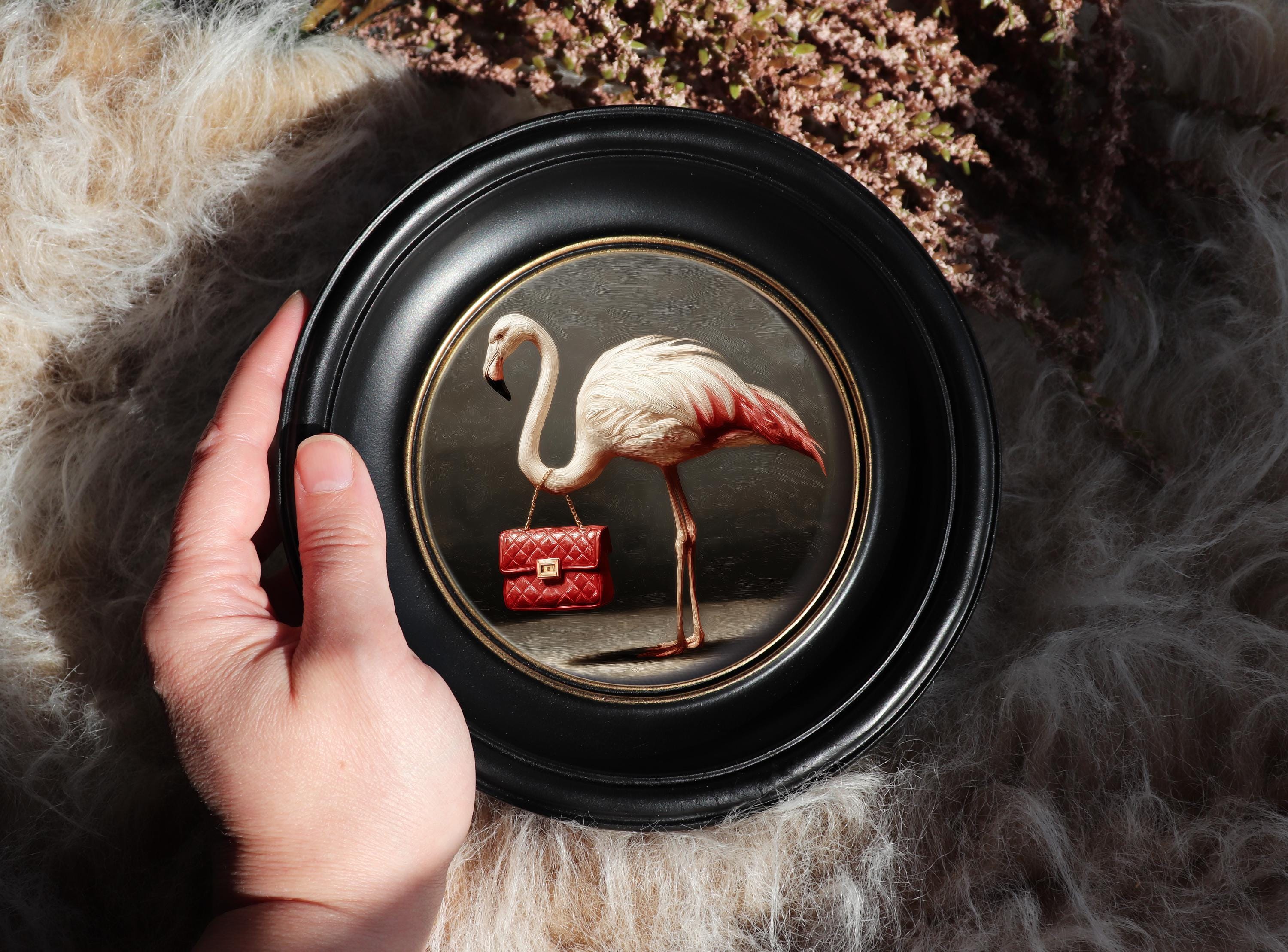 Vintage original oil painting flamingo - Etsy 日本