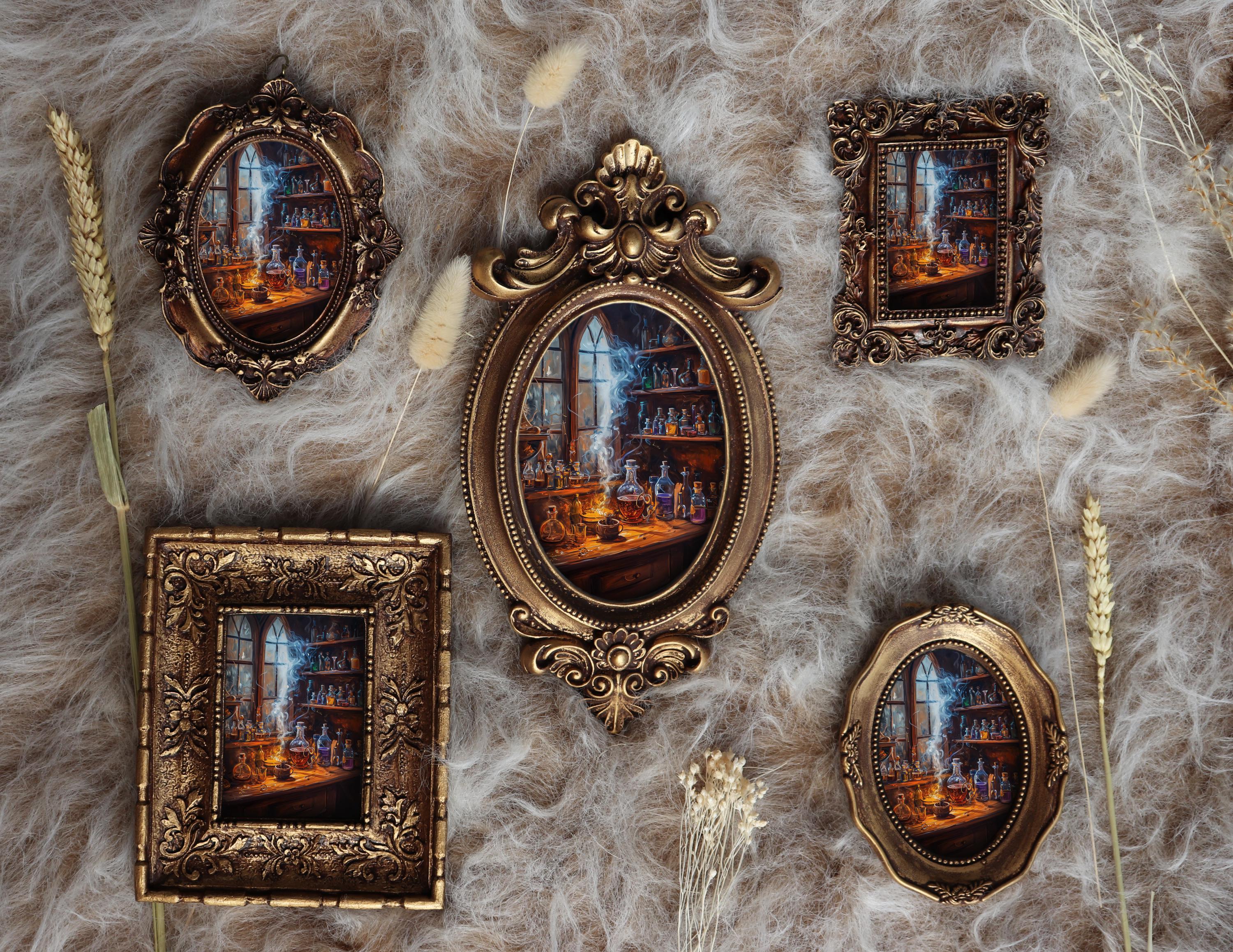 Alchemy Painting in Vintage Style Frame Miniature Potion Bottles Art ...