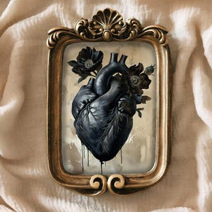 Schwarzes Anatomisches Herz Art Print Gothic Surreal Poster dunkel Romantisches Wand Dekor Okkult Floral Mystisch Esoterik by VanyaS DarkesstialsS