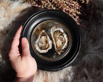 Oyster Painting Coastal Still Life Small Canvas Wall Art Vintage Style Frame Seafood Kitchen Decor Antique Oil by VanyaS DarkessentialsS