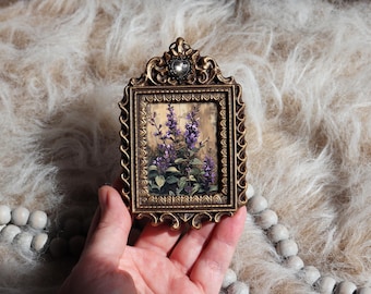 Lavender Painting Botanical Floral Wall Art Vintage Cottage Garden Miniature Framed Print Rustic Nature Home Decor by VanyaS DarkessentialsS