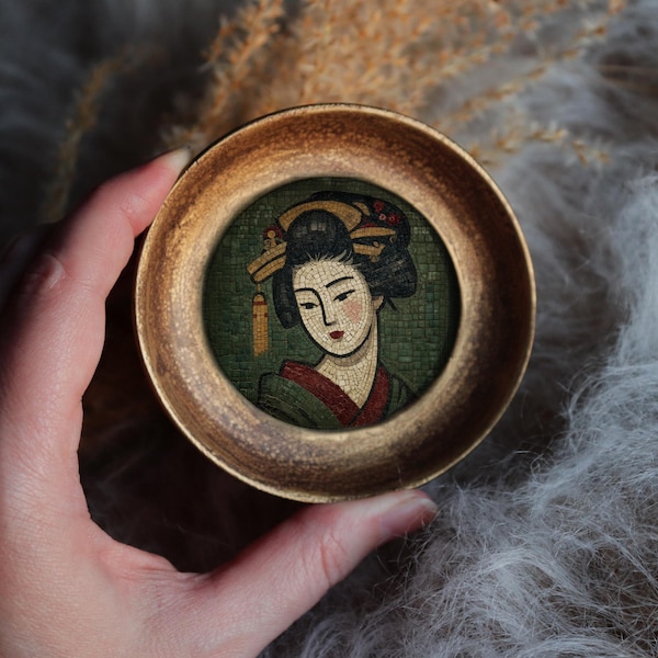 Geisha Portrait Art In Celestial Sun Frame Vintage Style Round Painting Asian Illustration Classic Cultural Decor by VanyaS DarkessentialsS