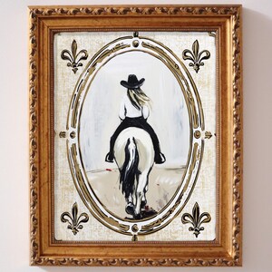Cowgirl Wall Art Western Horse Rider Print Ornate Gold Frame Vintage ...