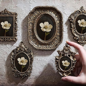 White Anemone Painting Rustic Flower Artwork Floral Botanical Decor Dark Cottagecore Miniature Antique Small by VanyaS DarkessentialsS