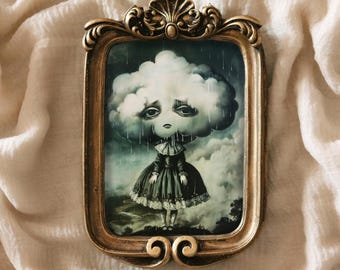 Cloud Girl Art Print Melancholic Rain Unique Whimsical Painting Fantasy Art Gothic Vintage Surreal Home Decor by VanyaS DarkessentialsS