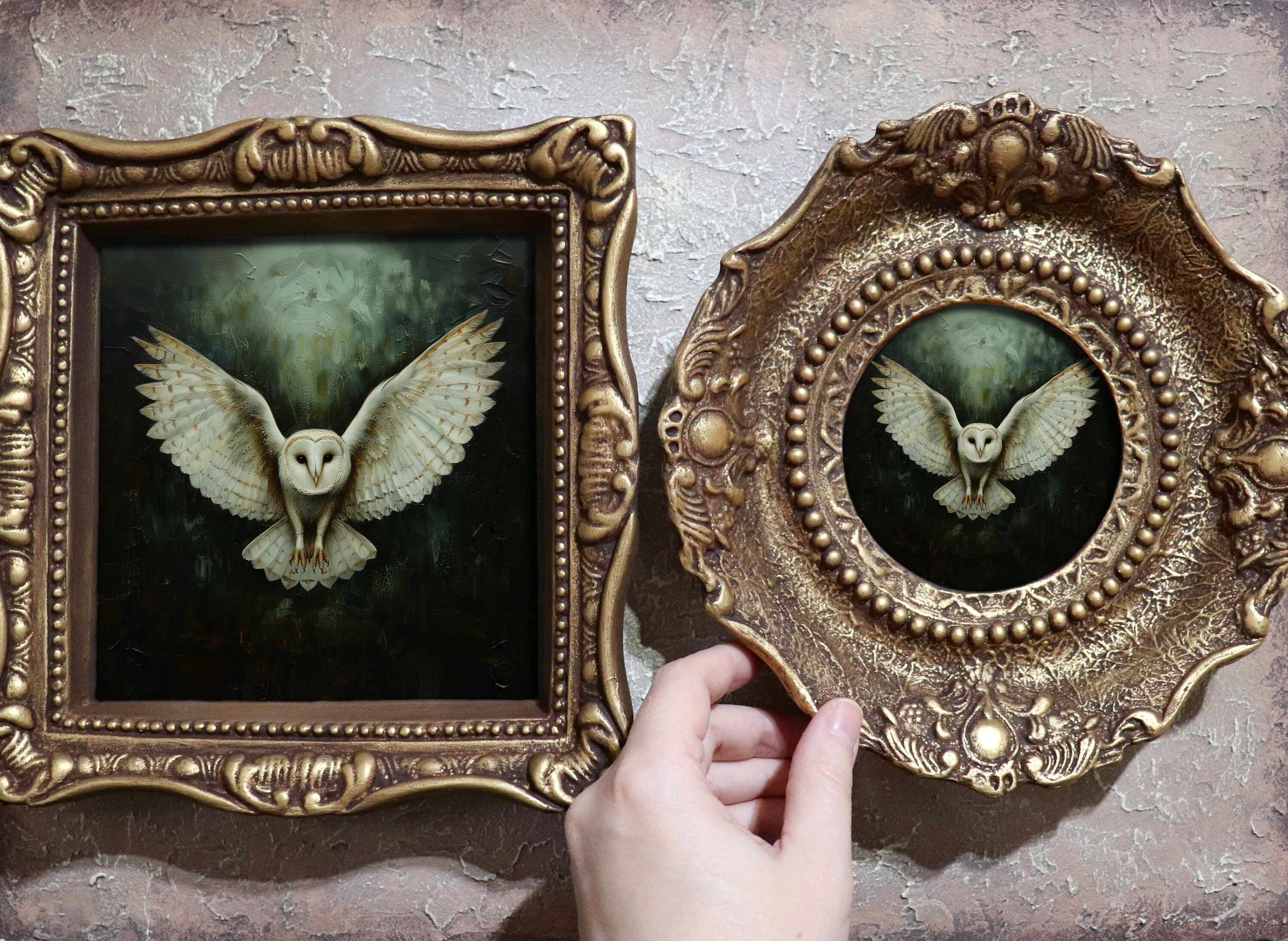 Barn Owl Wall Art White Vintage Poster Framed Snowy Owl Nature Print Small Miniature Wildlife Oil Painting Design by VanyaS DarkessentialsS