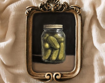 Pickle Jar Art Print Vintage Vegetable Still Life Rustic Kitchen Decor Farmhouse Wall Art Dining Room Culinary by VanyaS DarkessentialsS