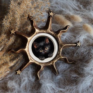 Schwarze Katze im Rahmen mystisch Vintage Kunst Miniatur Kätzchen Kleines gerahmtes Gemälde Leinwand Original Aceo von VanyaS DarkesstialsS