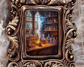 Alchemy Painting Laboratory Potion Room Wall Art Witchcraft Vintage Miniature Print Gothic Framed Decor Aceo Art by VanyaS DarkessentialsS