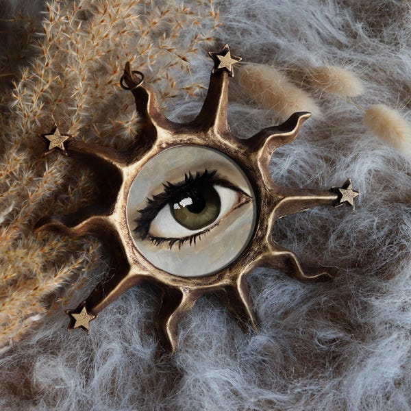 Lovers Eye in Celestial Sun Frame Painting Small Evil Mystical Protective Bohemian Spiritual Space Original Aceo by VanyaS DarkessentialsS