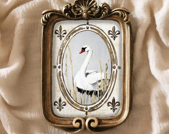 Swan Wall Art Ornate Gold Frame Elegant Bird Print Home Décor French Country Style Animal Shabby Chic Design by VanyaS DarkessentialsS