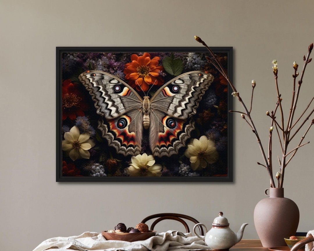 Emperor Moth Artwork Vibrant Butterfly Poster Floral Nature Wall Art ...