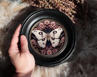 White Butterfly Painting Apollo Moth Vintage Style Frame Small Canvas Wall Art Botanical Nature Floral Gothic by VanyaS DarkessentialsS