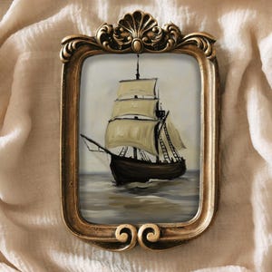 Ship Sailing Painting Open Sea Vintage Nautical Print Coastal Wall Decor Maritime Ocean Artwork Gold Hand-Painted by VanyaS DarkessentialsS