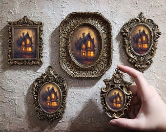 Haunting House Painting Haunted Miniature Wall Art Print Ghost Small Framed Oil Canvas Ornate Aceo Design by VanyaS DarkessentialsS