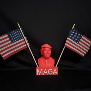Trump MAGA Desk shelf Ornament Gift, Trump 2024 Ornament 2 Flags Included. Can also be used as a Tree topper