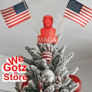 Trump Christmas Tree Topper MAGA Ornament Gift, Trump 2024 Ornament 2 Flags Included. Can also be used as a Trump desk / shelf decoration