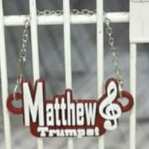 Locker Name Plate With CHAIN custom Name, Title/Instrument name and Activity image 4&quot; wide 2-3 colors