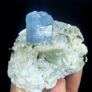 Blue Aquamarine Crystal On Matrix, Huge Aquamarine Crystal From Pakistan-387 Gram, Natural Aquamarine, Aquamarine Specimen, Natural Stone