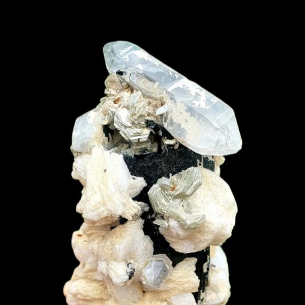 Natural Tourmaline Crystal with Quartz and Mica Mineral Specimen from Skardo Pakistan _ 55 GM