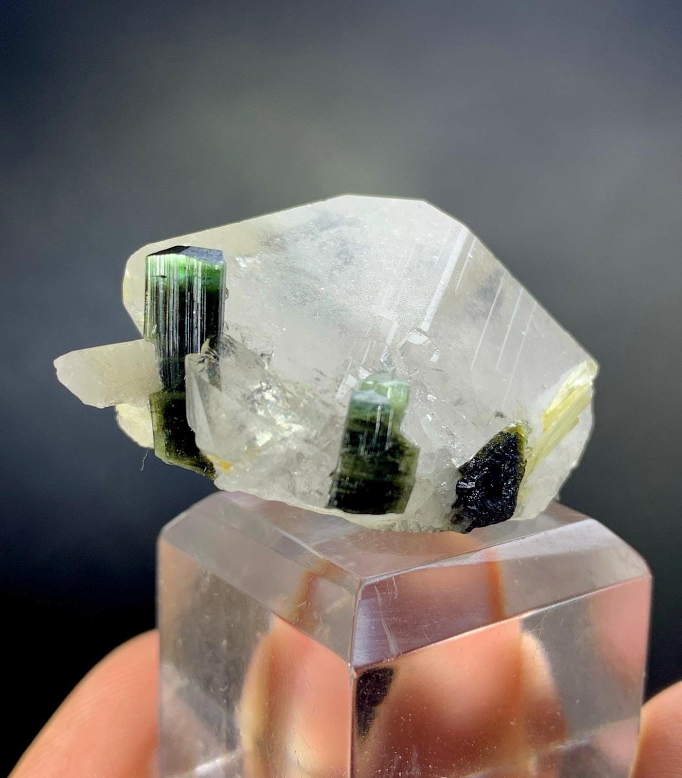 天然グリーンキャップトルマリン結晶（クォーツ）、パキスタン