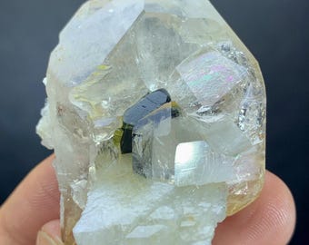 Natural Green Cap Tourmaline Crystal On Quartz Specimen From Skardu Pakistan- 28 Gram