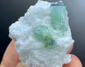 Green Tourmaline Crystal Cluster with Blue Cap, Skardu Pakistan-30 Gram