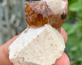 Honey Topaz Crystal On Feldspar Specimen: Raw Terminated Topaz from Skardu Pakistan (31 Gram)