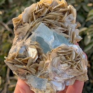 Sky Blue Aquamarine Crystal With Mica Crystal Specimen@ Nagar Pakistan-460 gm, Raw Aquamarine,Blue Aquamarine Specimen, Raw Stone,Crystal