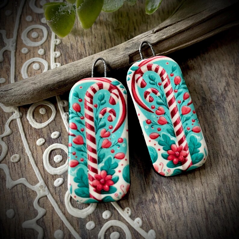 Christmas Earring Charms, Candy Cane Charms, Holiday Pendant, Christmas