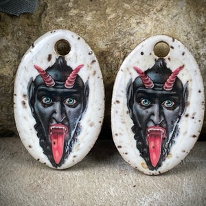 Krampus earring charms, ceramic face charms, mythical creature beads image 1