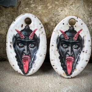 Krampus earring charms, ceramic face charms, mythical creature beads image 1