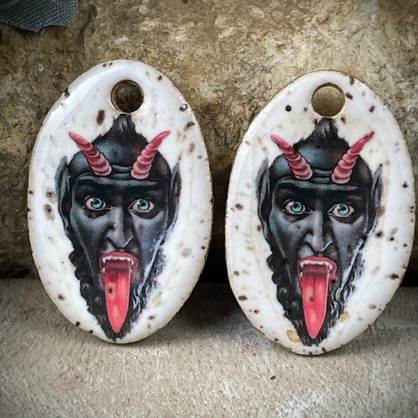 Krampus earring charms, ceramic face charms, mythical creature beads