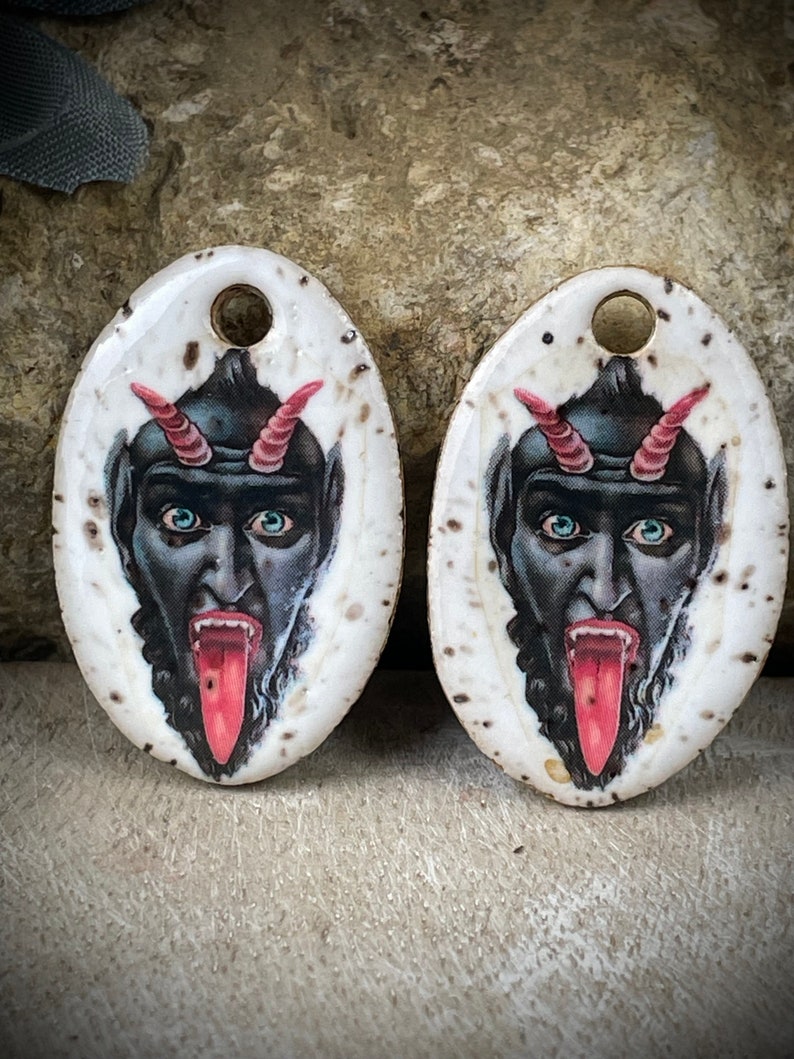Krampus earring charms, ceramic face charms, mythical creature beads image 1