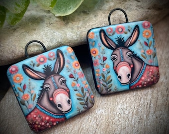 Donkey earring charms, ceramic charms, beads for earring findings, design elements, handmade beads pendants charms. Bohemian boho,