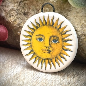 Ceramic pendant charms, vintage sun  jewelry findings, design elements, handmade beads pendants charms. Bohemian boho,
