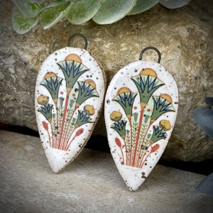 Ceramic flower earring charms, ceramic beads for earring findings, design elements, handmade beads pendants charms. Bohemian boho,