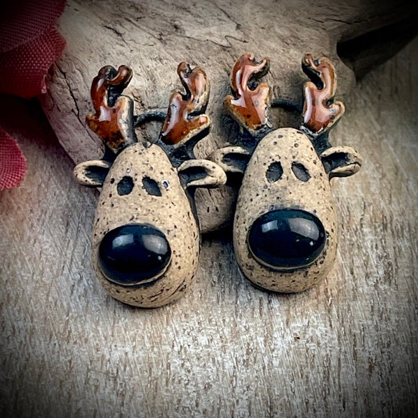 Reindeer charms,  Christmas pendant earring charms, ceramic beads