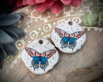 Butterfly ceramic earring charms, moth beads pendant for making jewelry and crafts. DIY jewelry