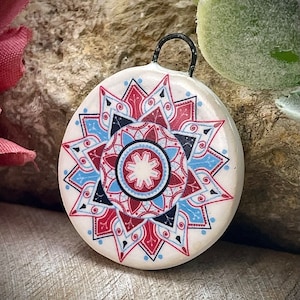 Mandala pendant charms, mandala vintage design pendant, jewelry making supplies, ceramic pendant bead necklace,