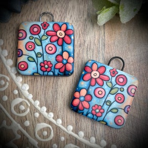 Ceramic flower earring charms, ceramic beads for earring findings, design elements, handmade beads pendants charms. Bohemian boho,