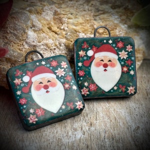 Christmas earring charms, folk art Santa charms, holiday pendant, Christmas tree charms, design elements, handmade beads