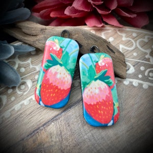 Ceramic strawberry earring charms, beads for earring findings, design elements, handmade beads pendants charms. Bohemian boho,