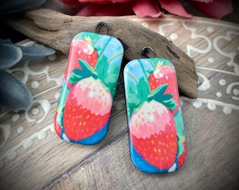 Ceramic strawberry earring charms, beads for earring findings, design elements, handmade beads pendants charms. Bohemian boho,